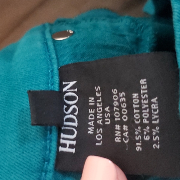 Hudson Nico Super Skinny Midrise Jeans in Teal Green. - Picture 4 of 10